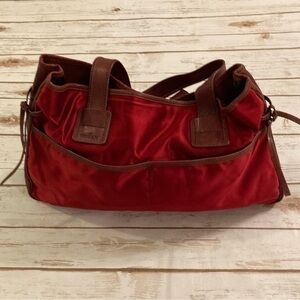 Hogan Red Satin and Leather Shoulder Hobo Travel Tote Bag